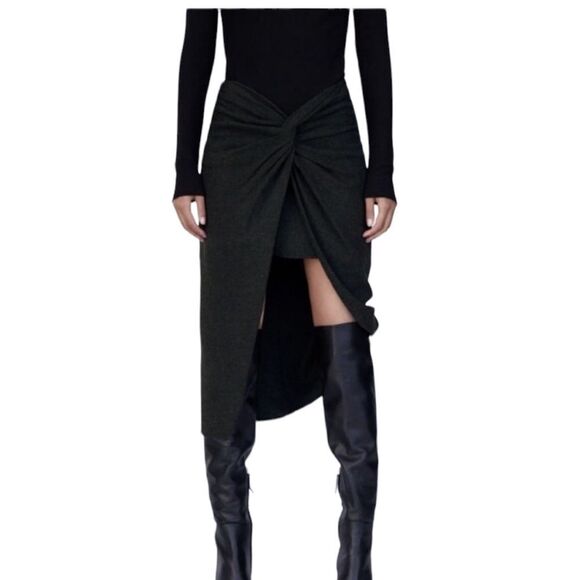 Zara - NWOT Knotted Gray Knit Skirt Sz Small - Picture 1 of 7